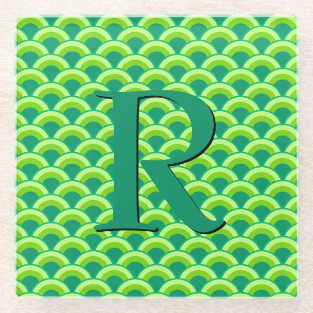 Art Deco wave pattern - jade green Glass Coaster (Front)