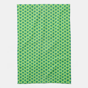 Art Deco wave pattern - jade green Kitchen Towel