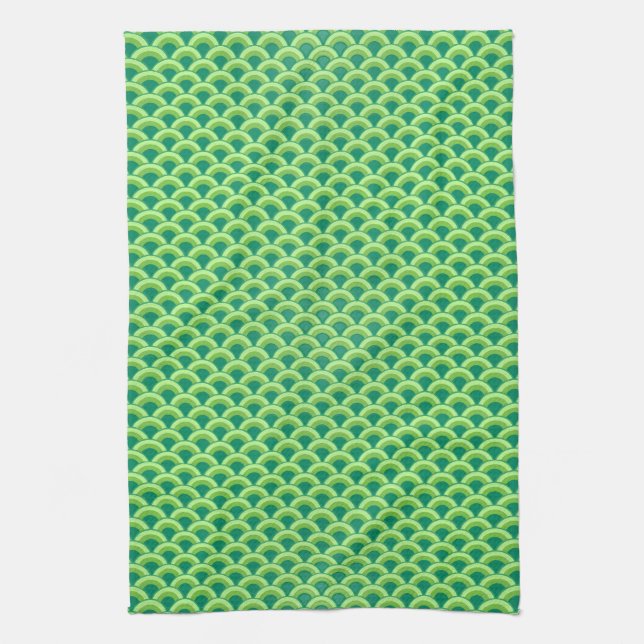 Art Deco wave pattern - jade green Kitchen Towel (Vertical)