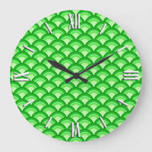 Art Deco wave pattern - jade green Large Clock
