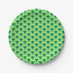 Art Deco wave pattern - jade green Paper Plate