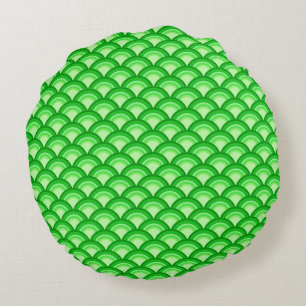 Art Deco wave pattern - jade green Round Pillow
