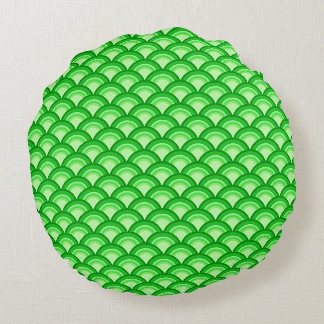 Art Deco wave pattern - jade green Round Pillow (Back)