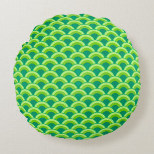 Art Deco wave pattern - jade green Round Pillow