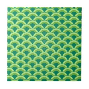 Art Deco wave pattern - jade green Tile