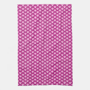 Art Deco wave pattern - magenta and pink Kitchen Towel