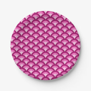Art Deco wave pattern - magenta and pink Paper Plate