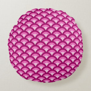 Art Deco wave pattern - magenta and pink Round Pillow