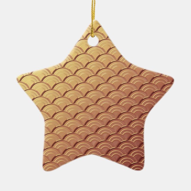 Art Deco wave pattern - metallic copper coloured Ceramic Ornament (Front)