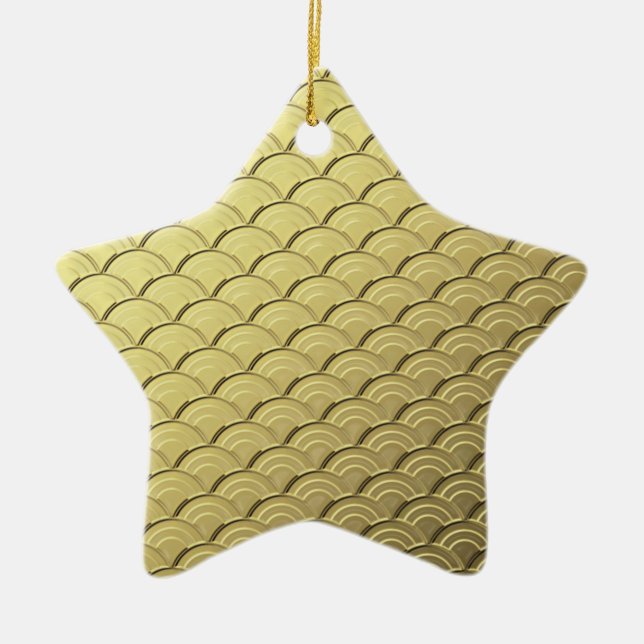Art Deco wave pattern - metallic gold coloured Ceramic Ornament (Front)