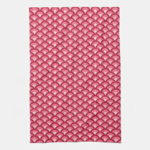 Art Deco wave pattern - red and fuchsia Kitchen Towel