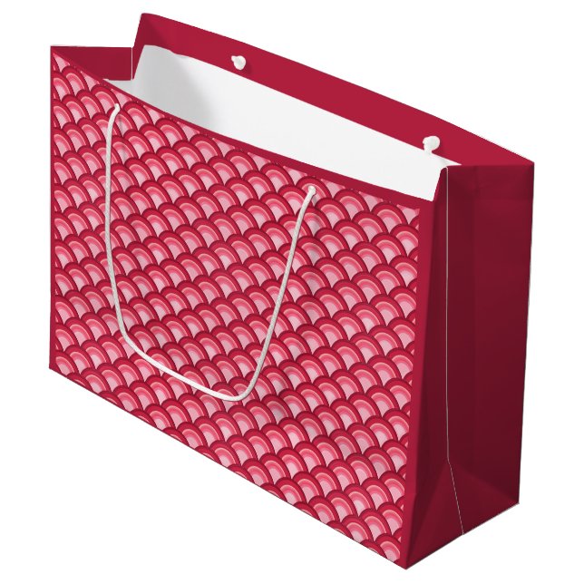 Art Deco wave pattern - red and fuchsia Large Gift Bag (Front Angled)