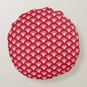 Art Deco wave pattern - red and fuchsia Round Pillow
