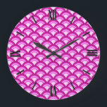 Art Deco wave pattern - shades of orchid Large Clock<br><div class="desc">An Art Deco pattern based on the traditional wave pattern,  often seen in Japanese textiles,  in shades of pale to deep orchid pink</div>