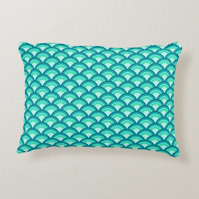 Art Deco wave pattern - shades of turquoise Decorative Pillow (Back)