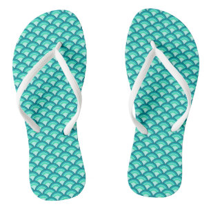 Art Deco Wave Pattern, Shades of Turquoise Flip Flops