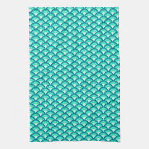 Art Deco wave pattern - shades of turquoise Kitchen Towel