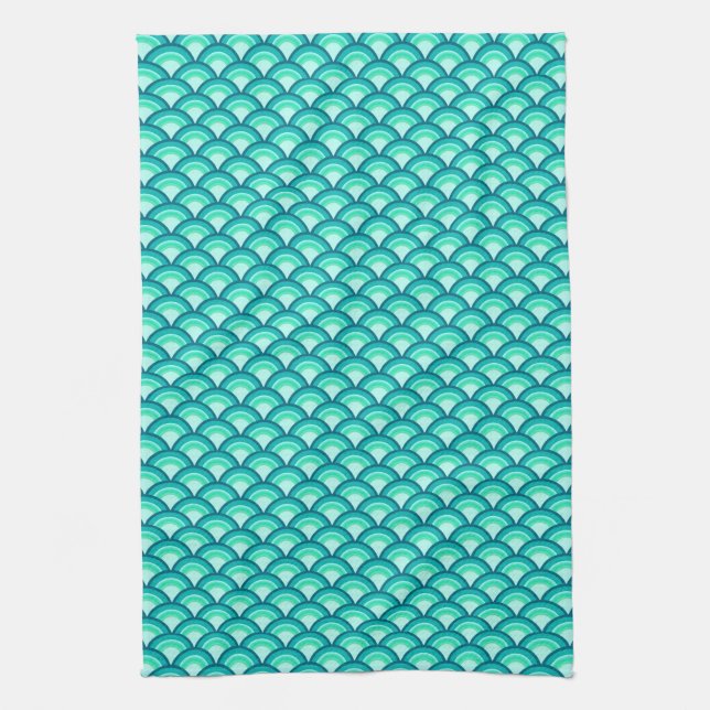 Art Deco wave pattern - shades of turquoise Kitchen Towel (Vertical)