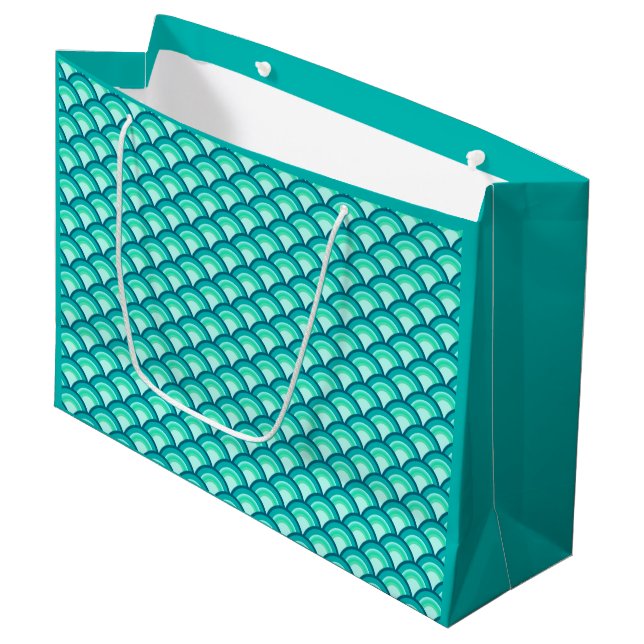 Art Deco wave pattern - shades of turquoise Large Gift Bag (Front Angled)