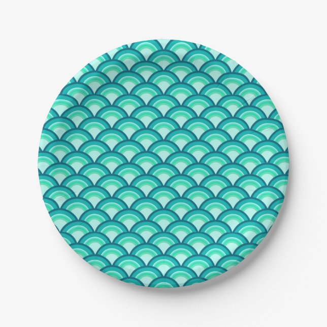 Art Deco wave pattern - shades of turquoise Paper Plate (Front)