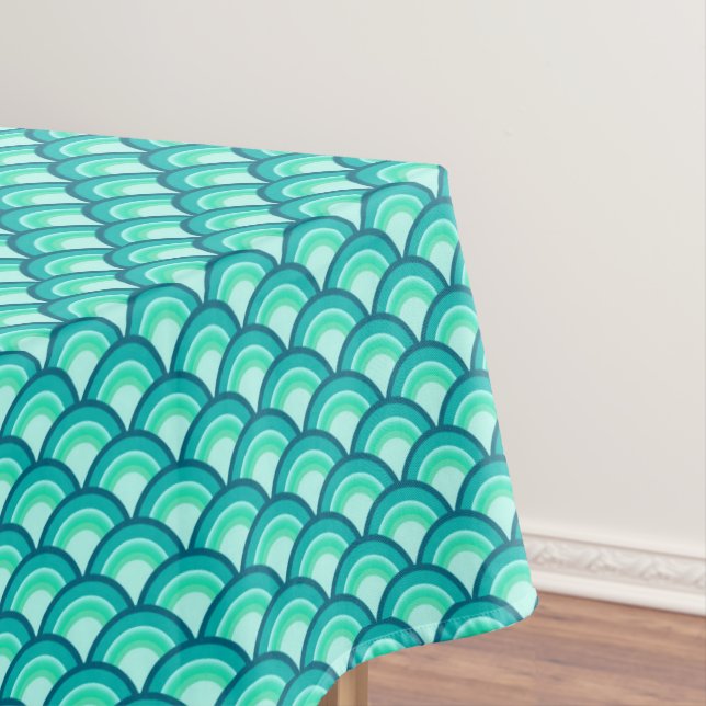 Art Deco wave pattern - shades of turquoise Tablecloth (In Situ)