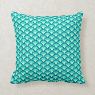 Art Deco wave pattern - shades of turquoise Throw Pillow