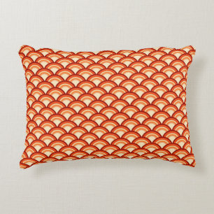 Art Deco wave pattern - tangerine orange Accent Pillow