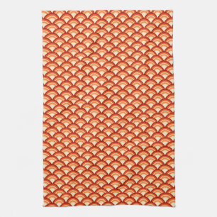 Art Deco wave pattern - tangerine orange Kitchen Towel