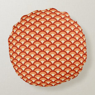 Art Deco wave pattern - tangerine orange Round Pillow