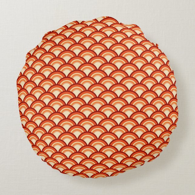Art Deco wave pattern - tangerine orange Round Pillow (Back)