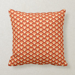 Art Deco wave pattern - tangerine orange Throw Pillow