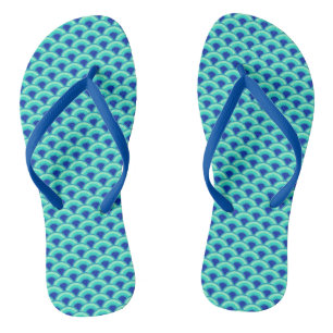 Art Deco Wave Pattern, Turquoise and Cobalt Blue Flip Flops