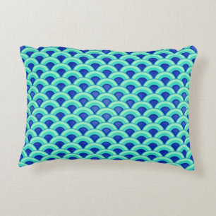 Art Deco wave pattern - turquoise and cobalt Decorative Pillow