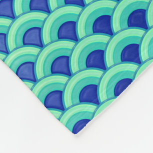 Art Deco wave pattern - turquoise and cobalt Fleece Blanket