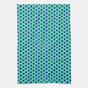 Art Deco wave pattern - turquoise and cobalt Kitchen Towel