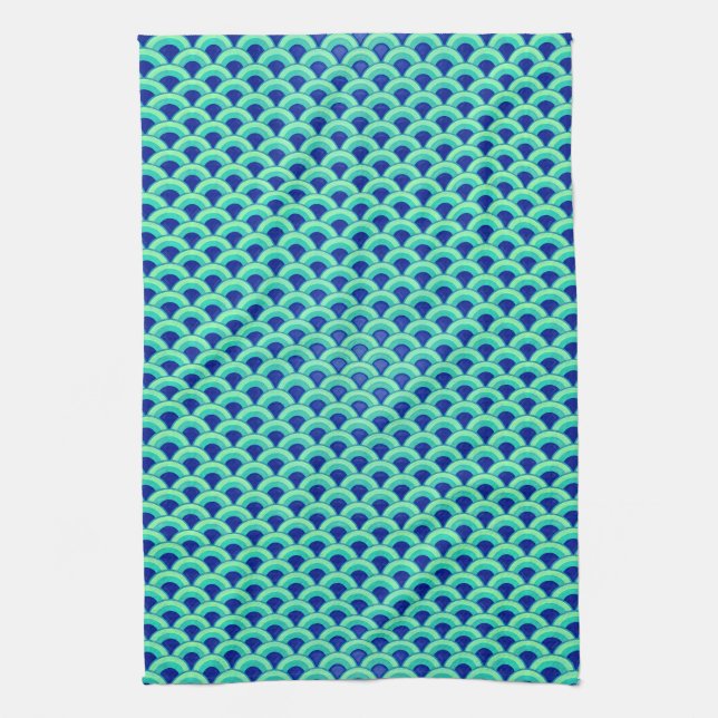 Art Deco wave pattern - turquoise and cobalt Kitchen Towel (Vertical)