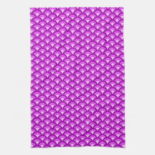 Art Deco wave pattern - violet and orchid Kitchen Towel