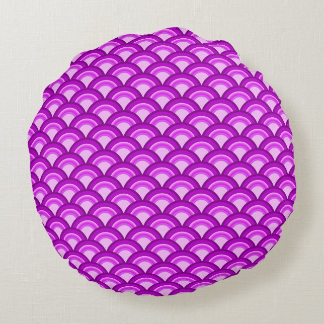 Art Deco wave pattern - violet and orchid Round Pillow (Back)