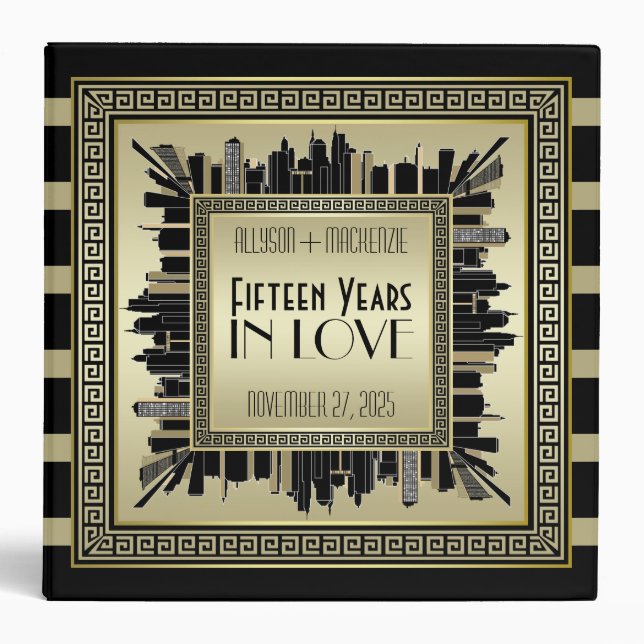 Art Deco Wedding Anniversary Champagne Gold Gatsby Binder (Front)