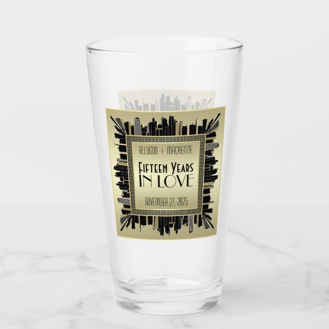 Art Deco Wedding Anniversary Champagne Gold Gatsby Glass (Front)
