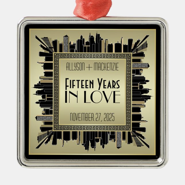 Art Deco Wedding Anniversary Champagne Gold Gatsby Metal Ornament (Front)