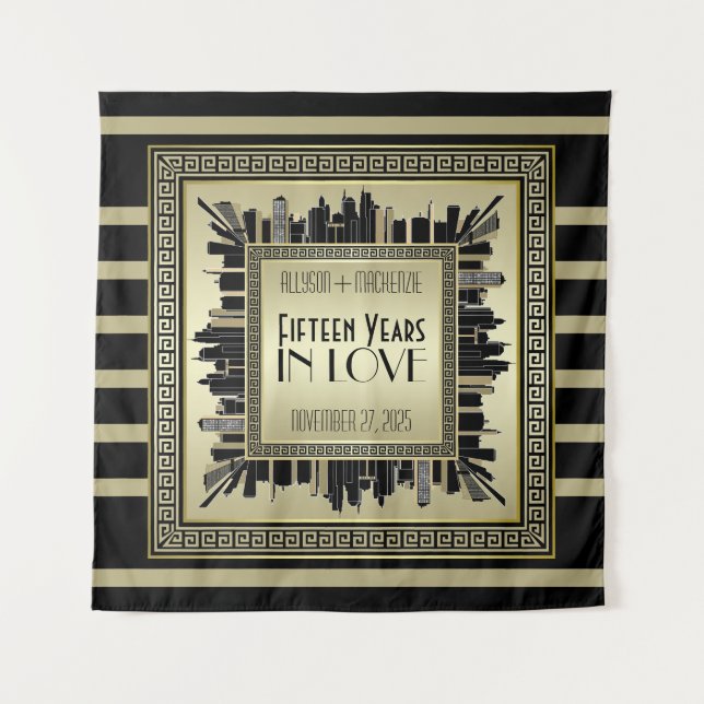Art Deco Wedding Anniversary Champagne Gold Gatsby Tapestry (Front)