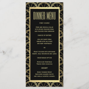 Art Deco Wedding Black and Gold Slim Dinner Menu