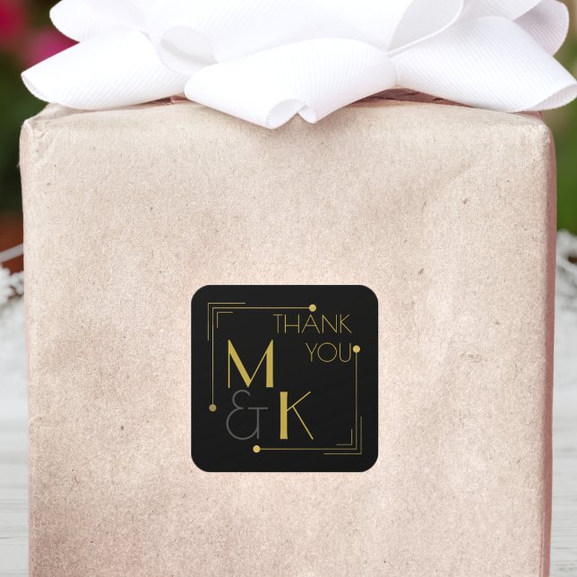 Art Deco Wedding Black Gold Thank You Sticker (A black and gold Gatsby wedding thank you sticker for all your wedding thank you sticker needs)