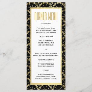 Art Deco Wedding Black White Gold Slim Dinner Menu
