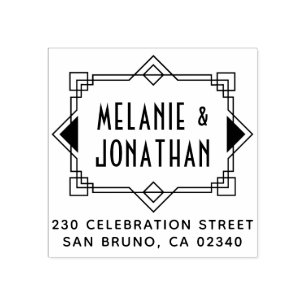 Art Deco Wedding Border Return Address Rubber Stamp
