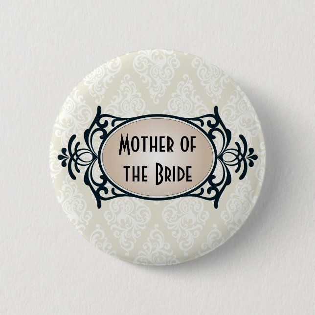 Art Deco Wedding Bridal Party 2 Inch Round Button (Front)