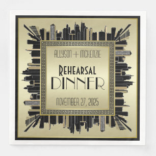 Art Deco Wedding Champagne Gold Rehearsal Dinner Napkin