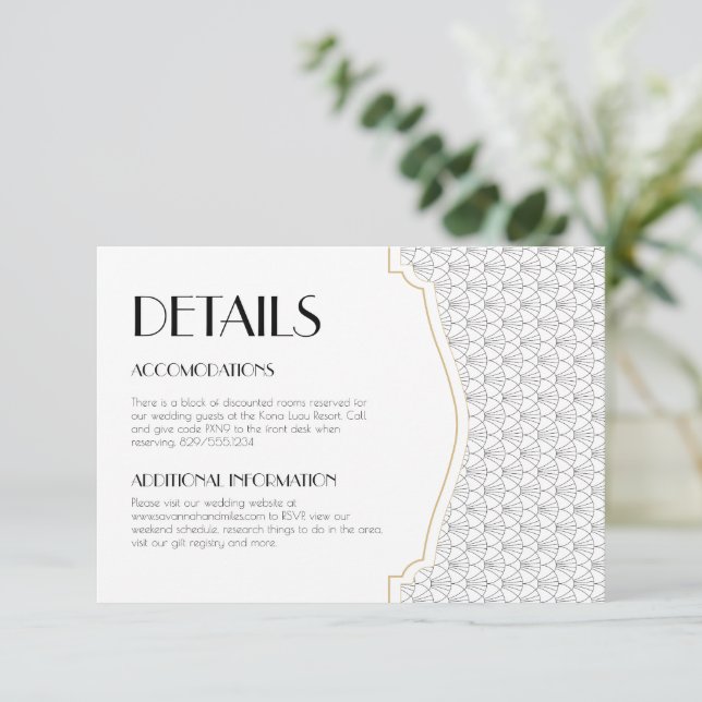 Art Deco Wedding Details Card Insert (Standing Front)