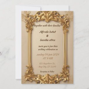 Art Deco Wedding Diamond biege and Gold Foil   Invitation